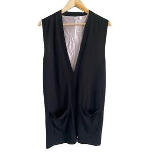 IISLI New York Womens Black Wool Silk Long Tunic Vest Sleeveless‎ Cardigan Sz S